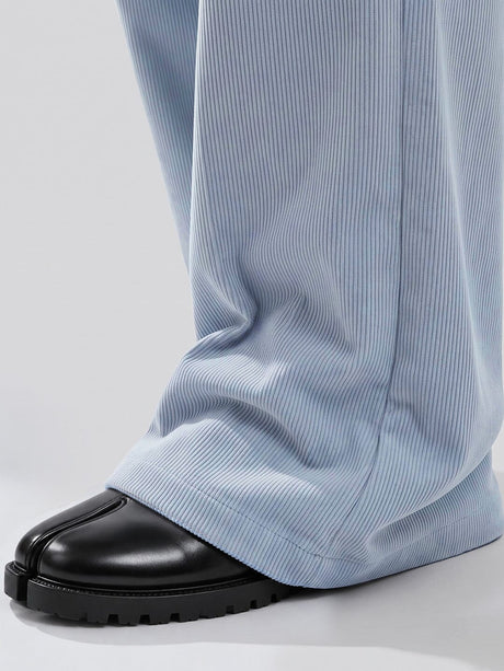 Sky Corduroy Pleated Flared Trousers Trousers Fugazee 