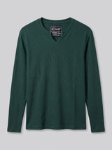 Bottle Green Notch Neck Ribbed Longsleeve Tshirt T-Shirts Fugazee 