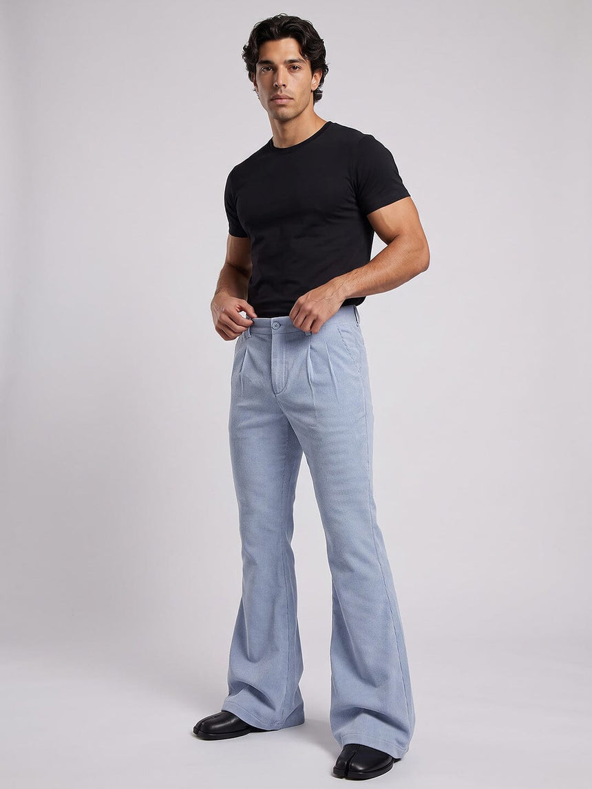 Sky Corduroy Pleated Flared Trousers Trousers Fugazee 