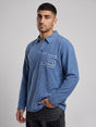 Blue Washed Textured Applique Longsleeve Polo Tshirt T-Shirts Fugazee 