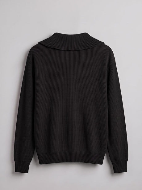 Black Heavy Knit Polo Sweater Sweaters Fugazee 