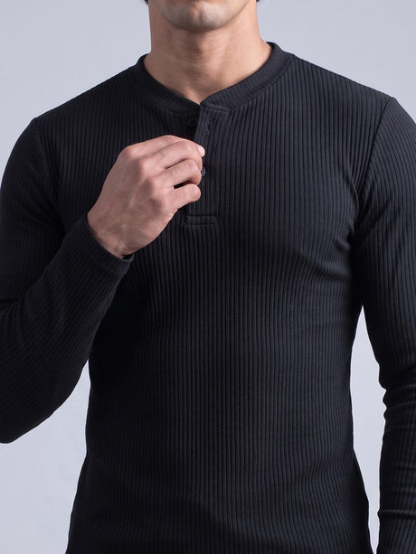 Black Parker Ribbed Henley Tshirt T-Shirts Fugazee 