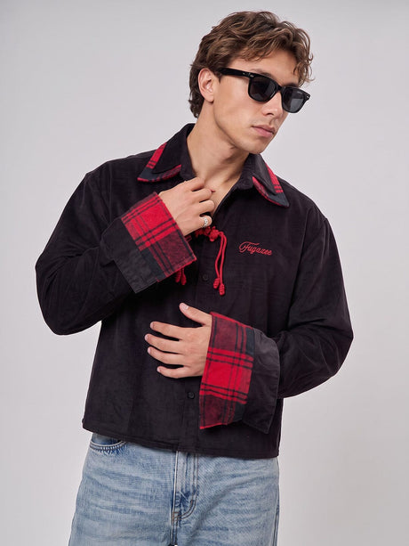 Black Double Collar Cropped Shirt Shirts Fugazee 