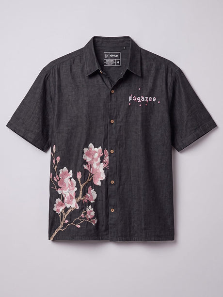 Black Sakura Denim Shirt Shirts Fugazee 