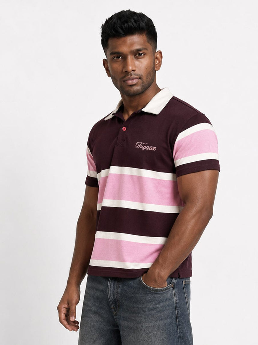 Crimson Striped Cropped Polo Tshirt T-Shirts Fugazee 