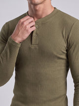 Olive Parker Ribbed Henley Tshirt T-Shirts Fugazee 