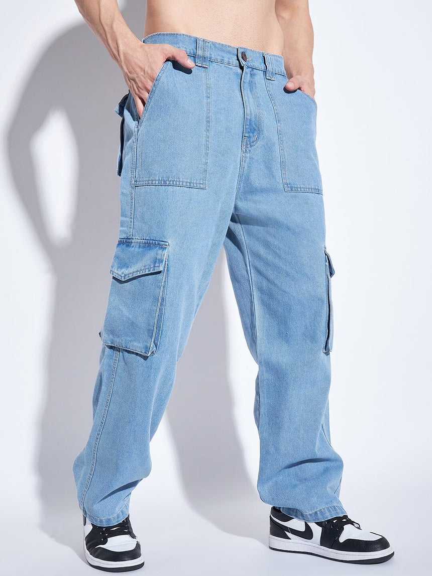 Ice Washed Denim Carpenter Shirt and Jeans Combo Clothing Set Clothing Set Fugazee 