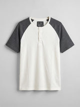 Ecru and Charcoal Raglan Ribbed Henley Tshirt T-Shirts Fugazee 