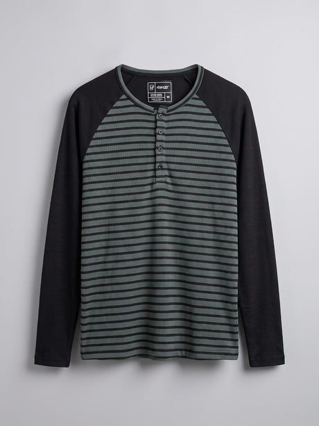Green Striped Raglan Ribbed Tshirt T-Shirts Fugazee 