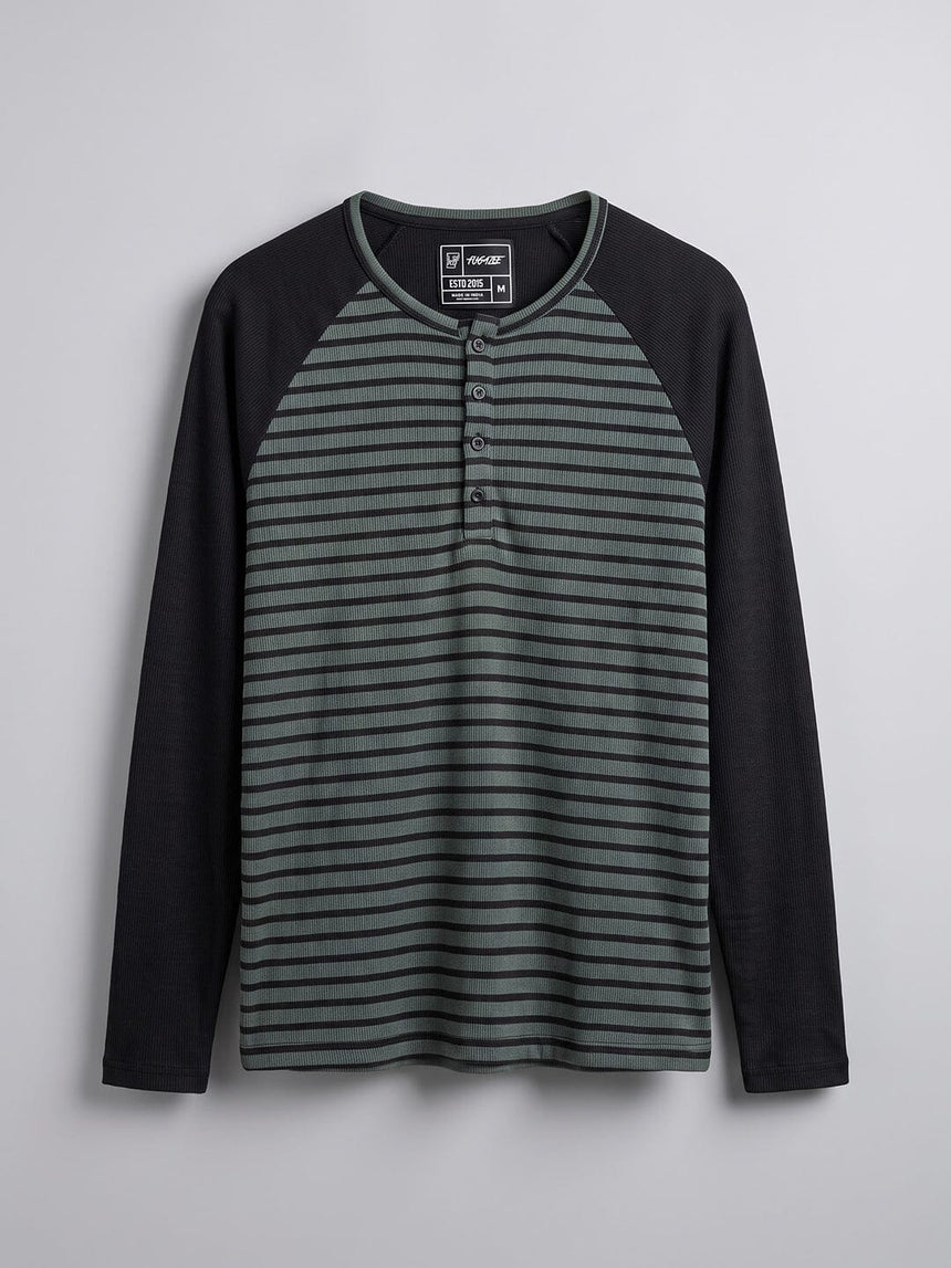Green Striped Raglan Ribbed Tshirt T-Shirts Fugazee 
