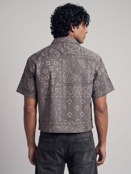 Grey Paisley Cropped Shirt Shirts Fugazee 
