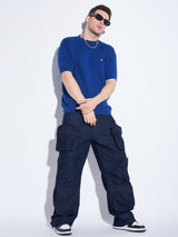 Royal Blue Short Sleeve Knitted Sweater