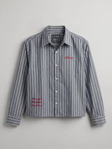 Charcoal Striped Embroidered Cropped Shirt Shirts Fugazee 