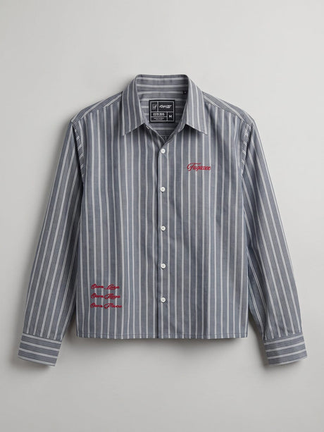 Charcoal Striped Embroidered Cropped Shirt Shirts Fugazee 