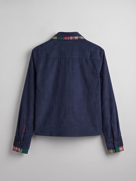 Navy Corduroy Double Collared Cropped Shirt Shirts Fugazee 