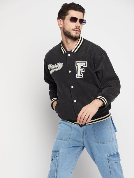 Grey Denim Varsity Jacket Jackets Fugazee 
