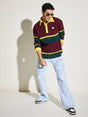 Wine Striped Oversized Longsleeve Polo Tee T-shirts Fugazee 