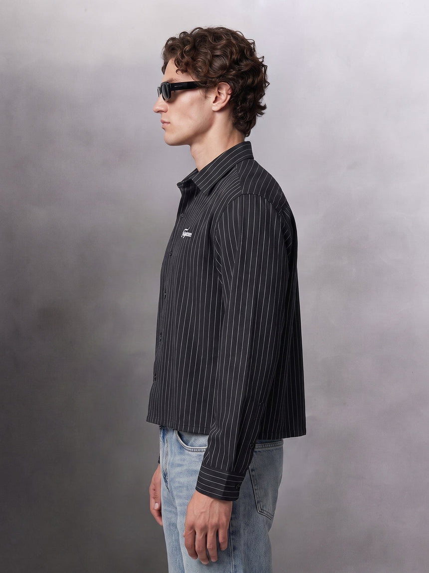 Black Striped Cropped Full Sleeves Shirt Shirts Fugazee 
