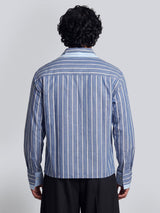 Cobalt Blue Striped Double Collared Cropped Shirt Shirts Fugazee 