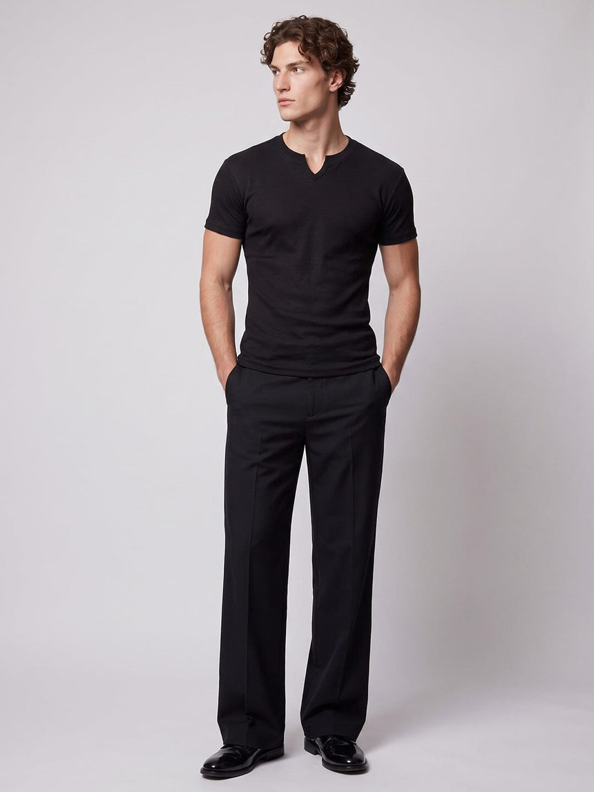 Black Notch Neck Ribbed Tshirt T-Shirts Fugazee 