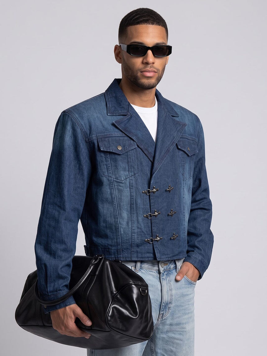 Indigo Blazer Style Cropped Clasped Jacket Jackets Fugazee 