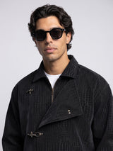 Black Croc Textured Fireman Clasp Harrington Jacket Jackets Fugazee 