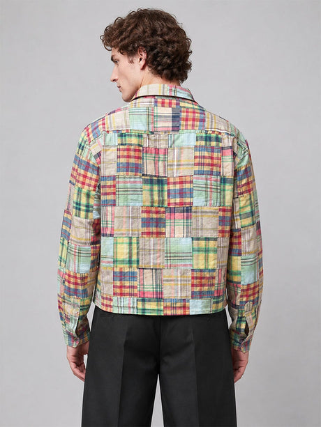 Multicolour Patchwork Plaid Cropped Shirt Shirts Fugazee 