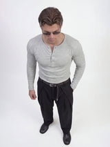 Light Grey Ribbed Henley Longsleeves Tshirt T-Shirts Fugazee 
