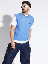 Sky Blue See Through Knitted Vest Sweater