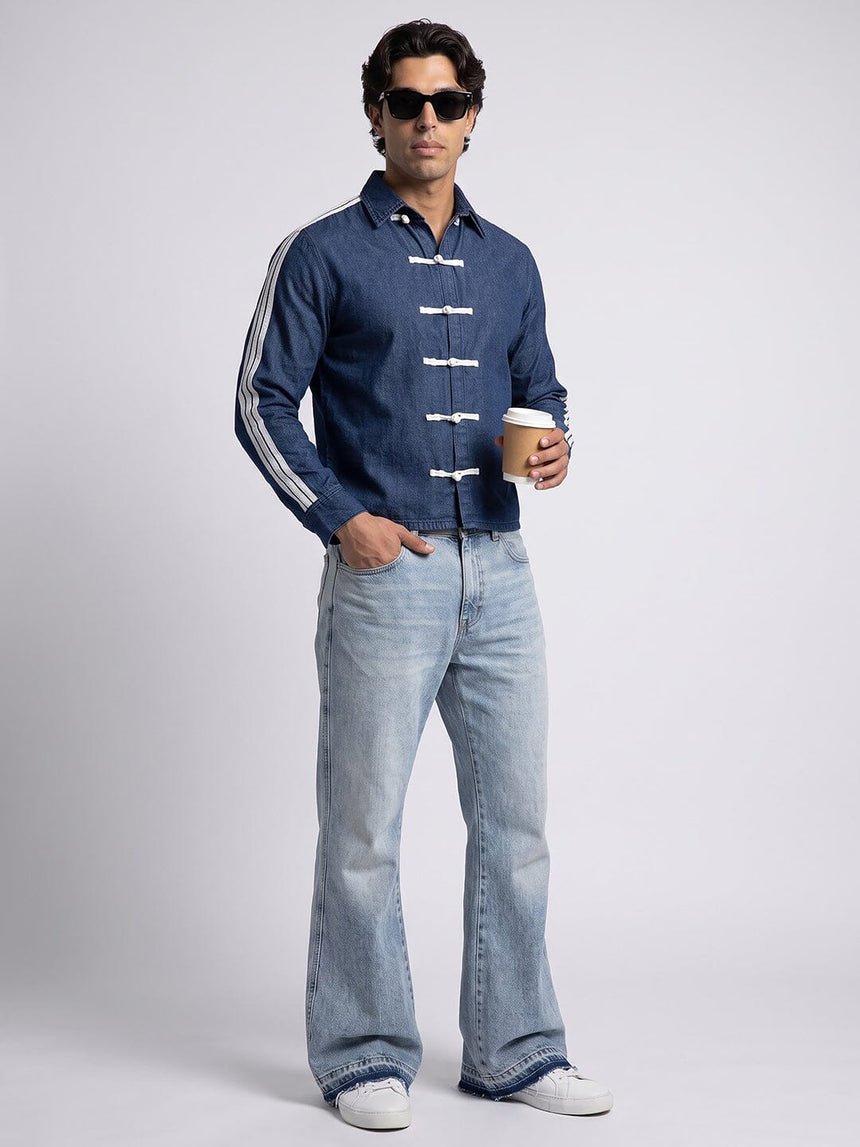 Dark Wash Taped Frog Buttoned Cropped Shirt Shirts Fugazee 