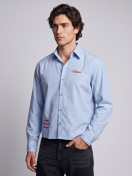 Heather Blue Pinstriped Cropped Shirt Shirts Fugazee 