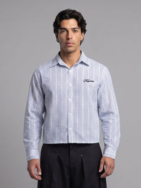 Airy Blue Seersucker Striped Cropped Shirt Shirts Fugazee 