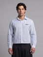 Airy Blue Seersucker Striped Cropped Shirt Shirts Fugazee 