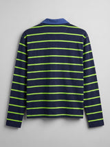 Navy Striped Cropped Longsleeve Polo Tshirt T-Shirts Fugazee 
