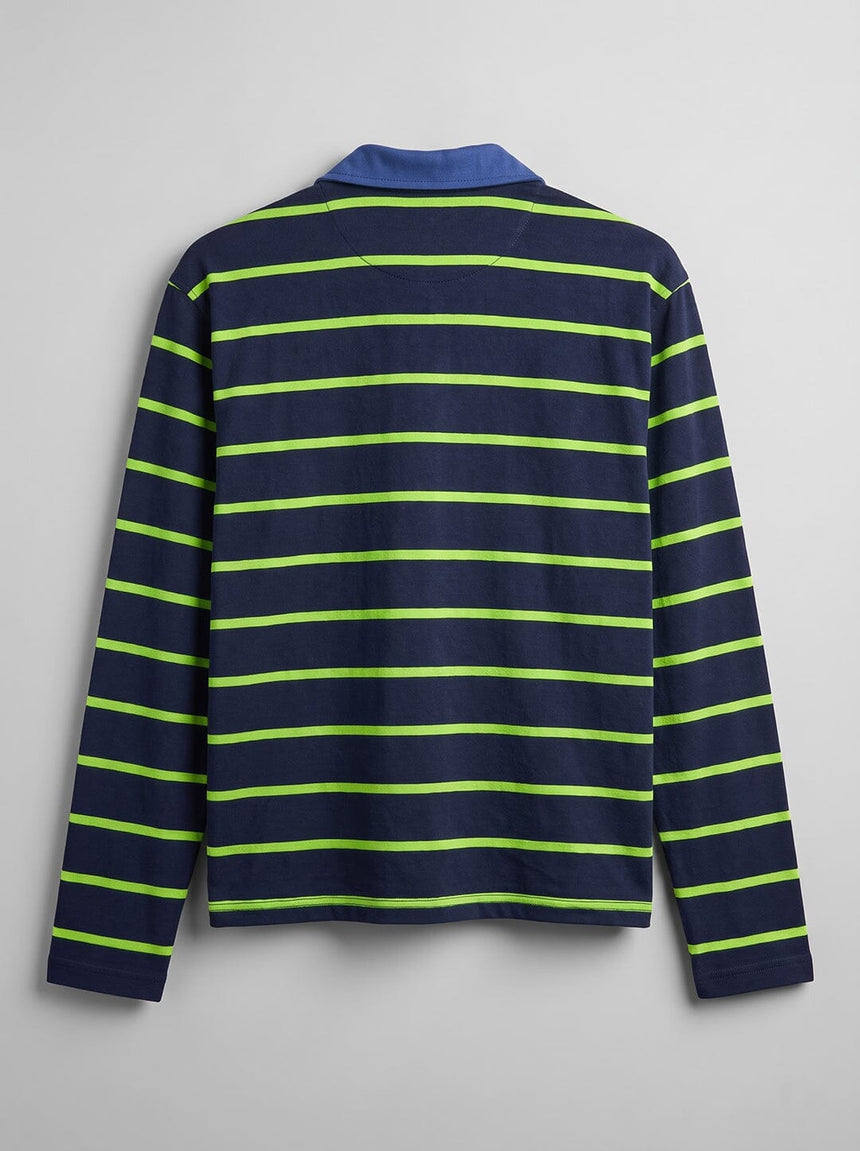 Navy Striped Cropped Longsleeve Polo Tshirt T-Shirts Fugazee 