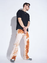 Ecru Tie Dye Flared Denim