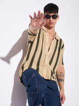 Camel Stripes Crotchet Knitted Shirt