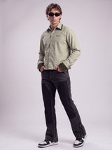 Sage Green Double Collared Cropped Corduroy Shirt Shirts Fugazee 
