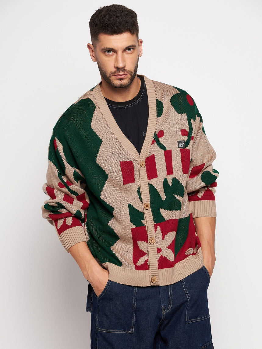 Beige Abstract Oversized Cardigan Sweaters Fugazee 