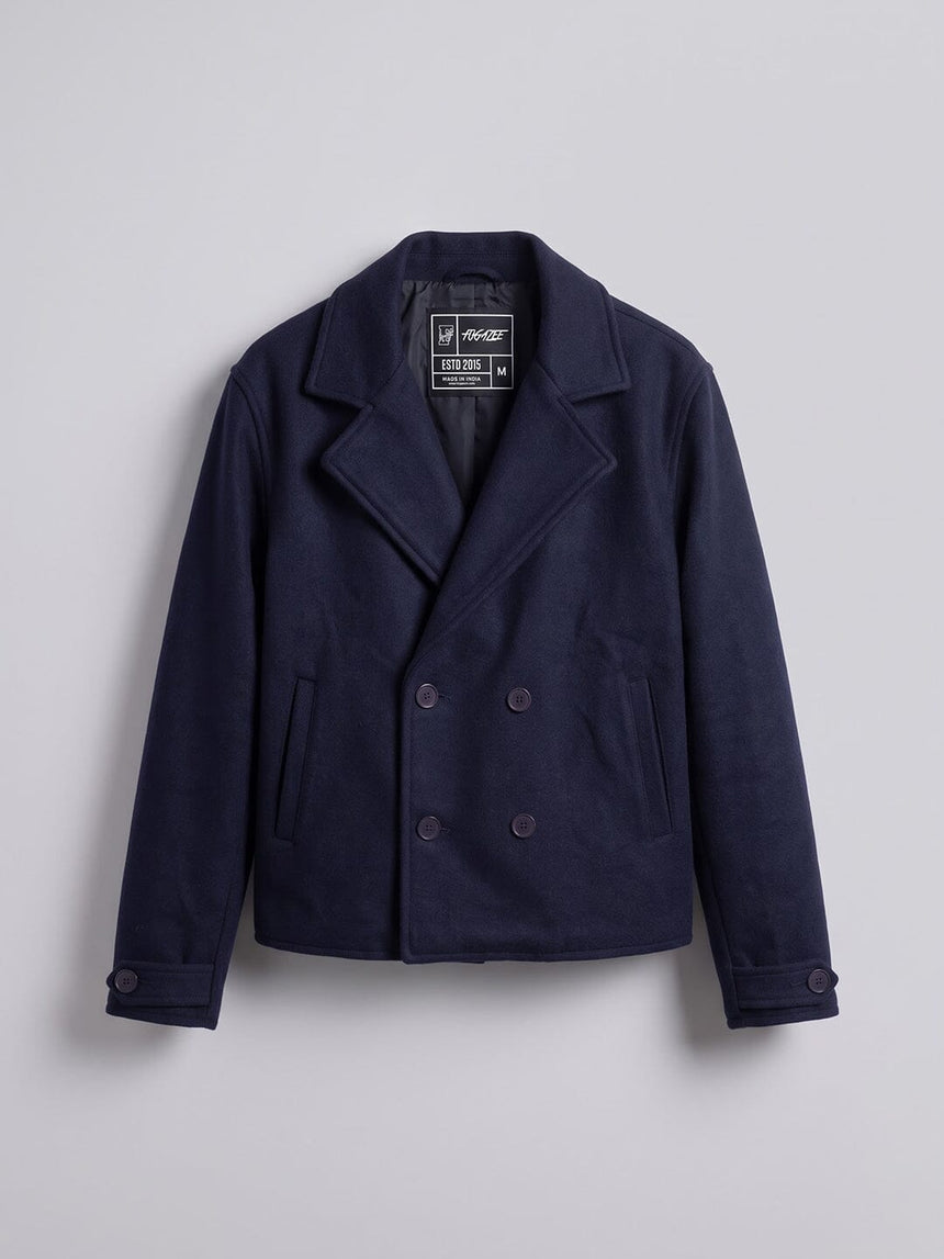 Navy Woollen Cropped Trench Blazer Blazer Fugazee 