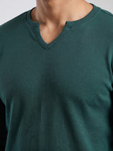 Bottle Green Notch Neck Ribbed Longsleeve Tshirt T-Shirts Fugazee 