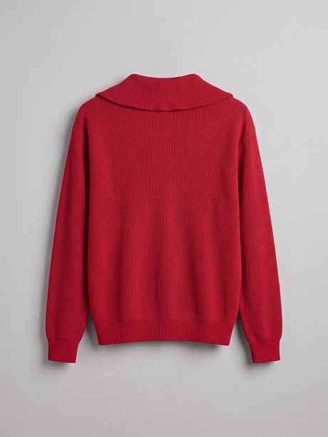 Red Heavy Knit Polo Sweater Sweaters Fugazee 