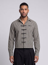 Black Checkered Frog Knot Buttoned Cropped Shirt Shirts Fugazee 