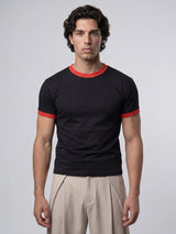 Black Contrast Ringer Cropped T-Shirt For Men