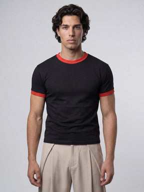 Black Contrast Ringer Cropped T-Shirt For Men