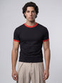 Black Contrast Ringer Cropped T-Shirt For Men