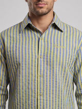 Warm Green & Blue Striped Cropped Shirt Shirts Fugazee 