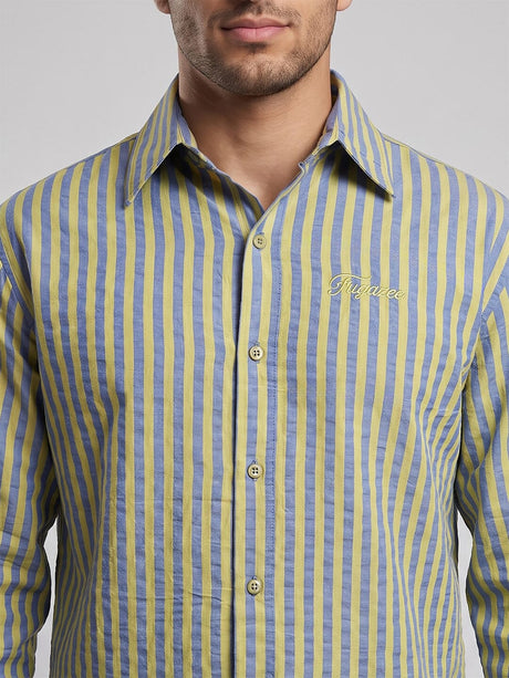 Warm Green & Blue Striped Cropped Shirt Shirts Fugazee 