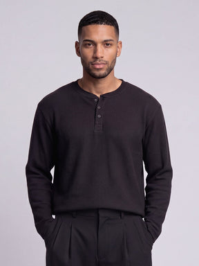 Men Waffle Knit Relaxed Henley Tshirt