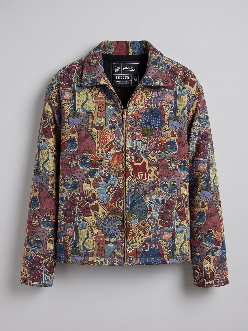 Abstract Tapestry Cropped Harrington Jacket Jackets Fugazee 